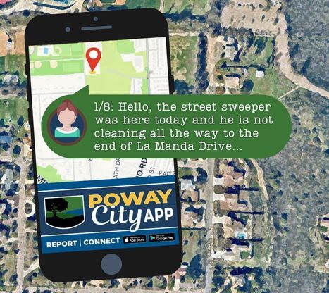Poway CityApp report of street sweeper missing street