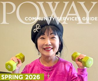 Spring Community Services Guide 2026 cover with an older woman holding up two green weights