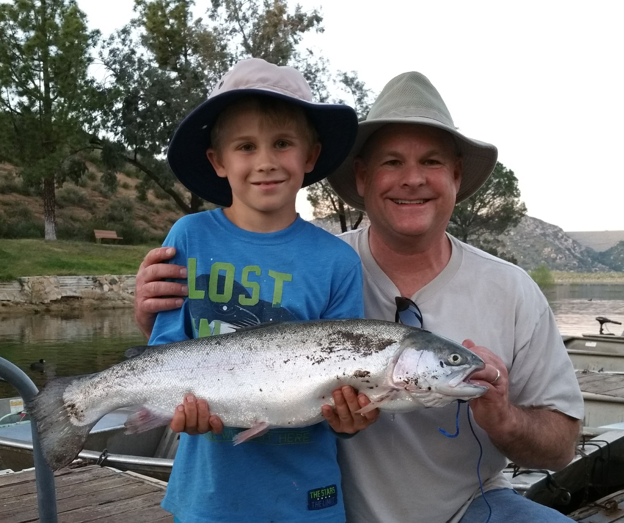 Randy and Elias Hanley 7lb 16 Mar green power bait, 4 lb test fishing pier