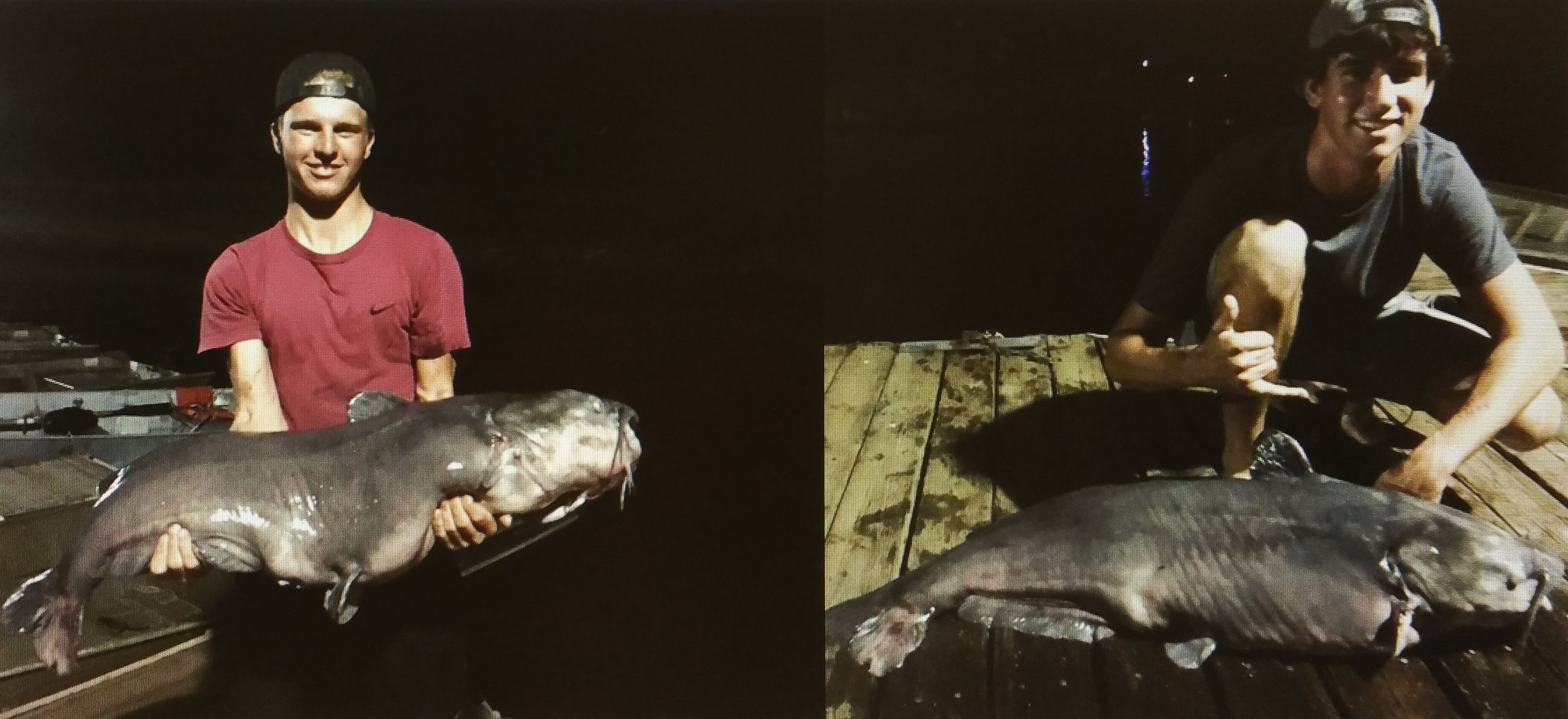 Ryan Hopkins and Nathan Deweese Record Blue Catfish, 45.5 lbs, 15 July 17, Mackerel Jump Off 20 lb t
