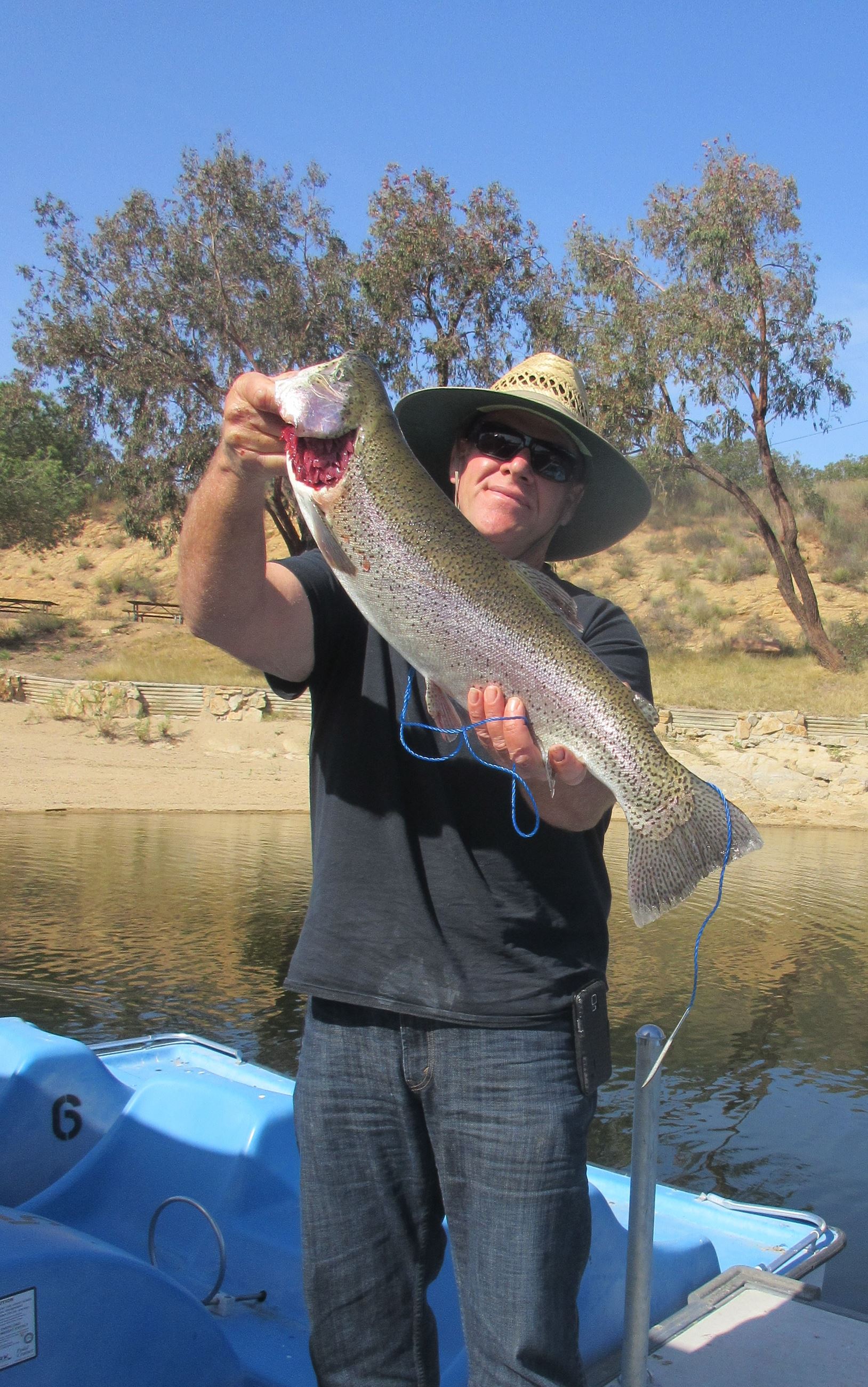 Mike Parmley 11 Feb 18 7lb night crawler powerbait combo, Poway, trolling middle of lake,  sm