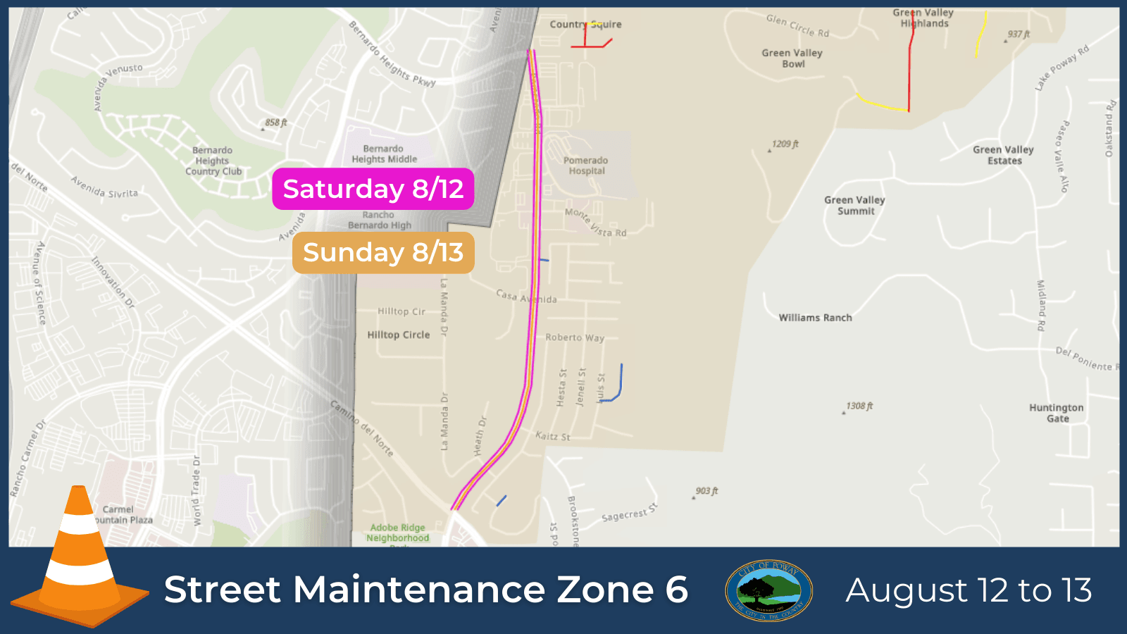 Map of asphalt repairs Aug 12-13