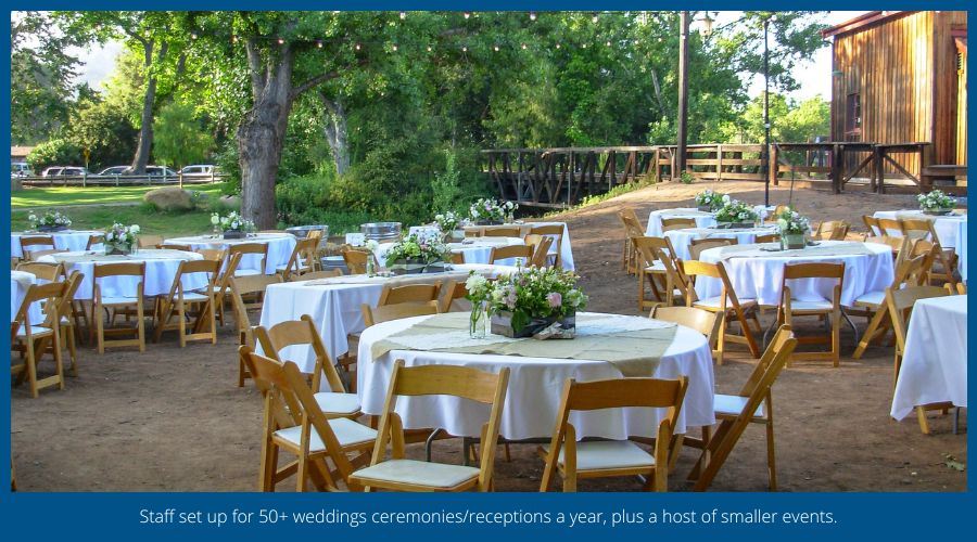 tables set up for wedding reception at Old Poway Park