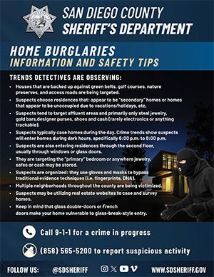 Home Burglaries Safety Tips flyer