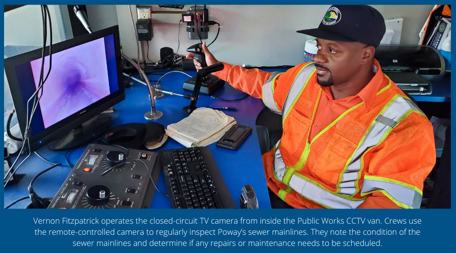 Vernon Fitzpatrick operates the closed-circuit TV camera from inside the Public Works CCTV van. Crew