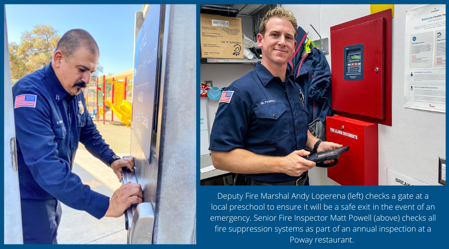 Deputy Fire Marshal Andy Loperena and Senior Fire Inspector Matt Powell work to prevent hazardous si