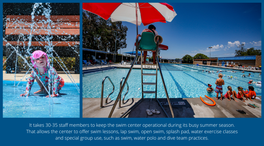 It takes 30-35 staff members to keep the swim center operational during its busy summer season.
