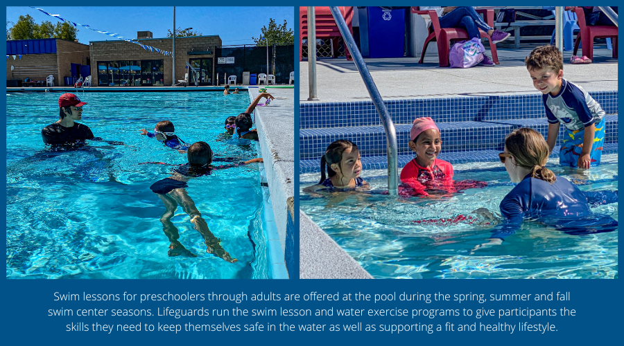 Swim lessons for preschoolers through adults are offered at the pool spring/summer/fall