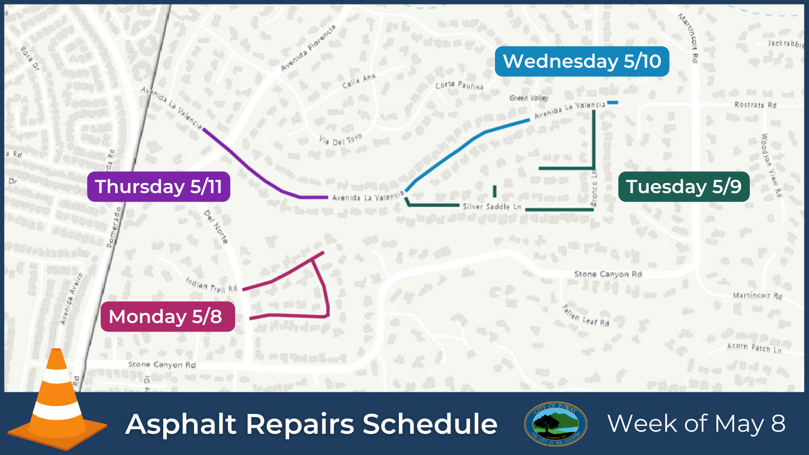 Asphalt Repairs map for week of may 8