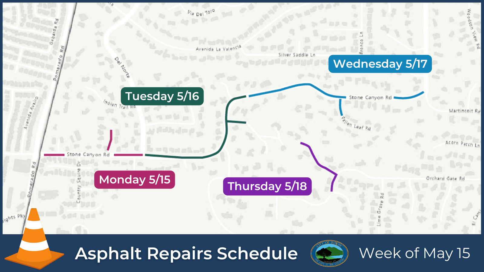 Asphalt repairs map for week of May 15