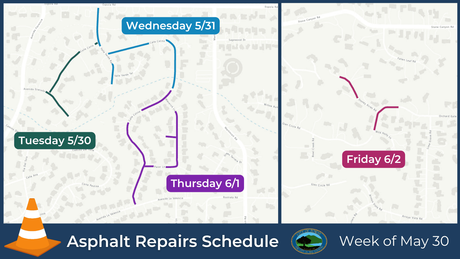 Asphalt Repairs Map Schedule Week of May 30